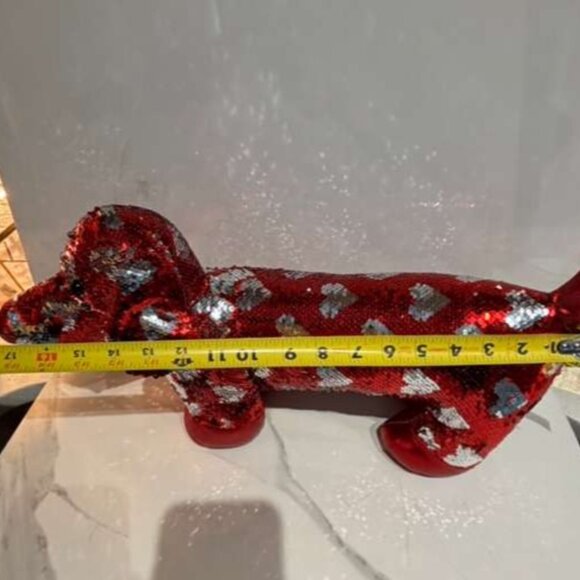 Dandee Sequin Dachshund Plush Stuffed Toys Red & Silver Heart Design Size 15"x17 - Picture 5 of 10
